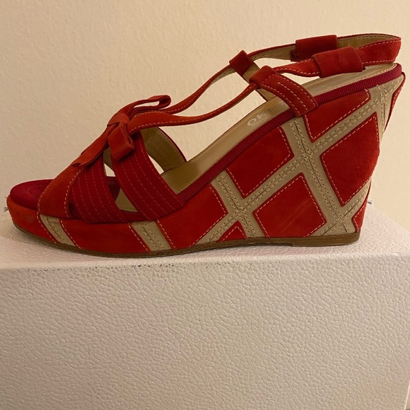 Salvatore Ferragamo Suede Diamond Patchwork Platform Slingback Sandal Size 8.5 C - Picture 1 of 8